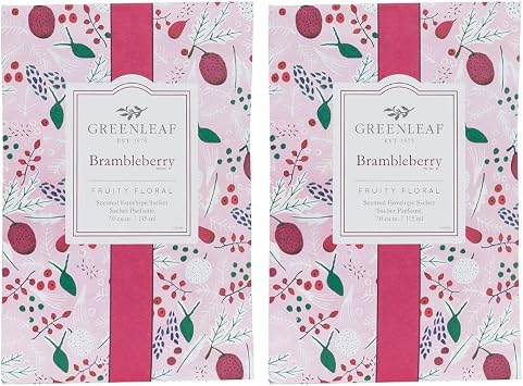 Greenleaf BRAMBLEBERRY 2 pack of Large Scented Sachet Bag, Drawer Fragrance Wardrobe Air Room Freshener with Wild Berries, Pear, Pineapple, Damask Rose, Cashmere Wood, Amber, Musk, Candy Floss