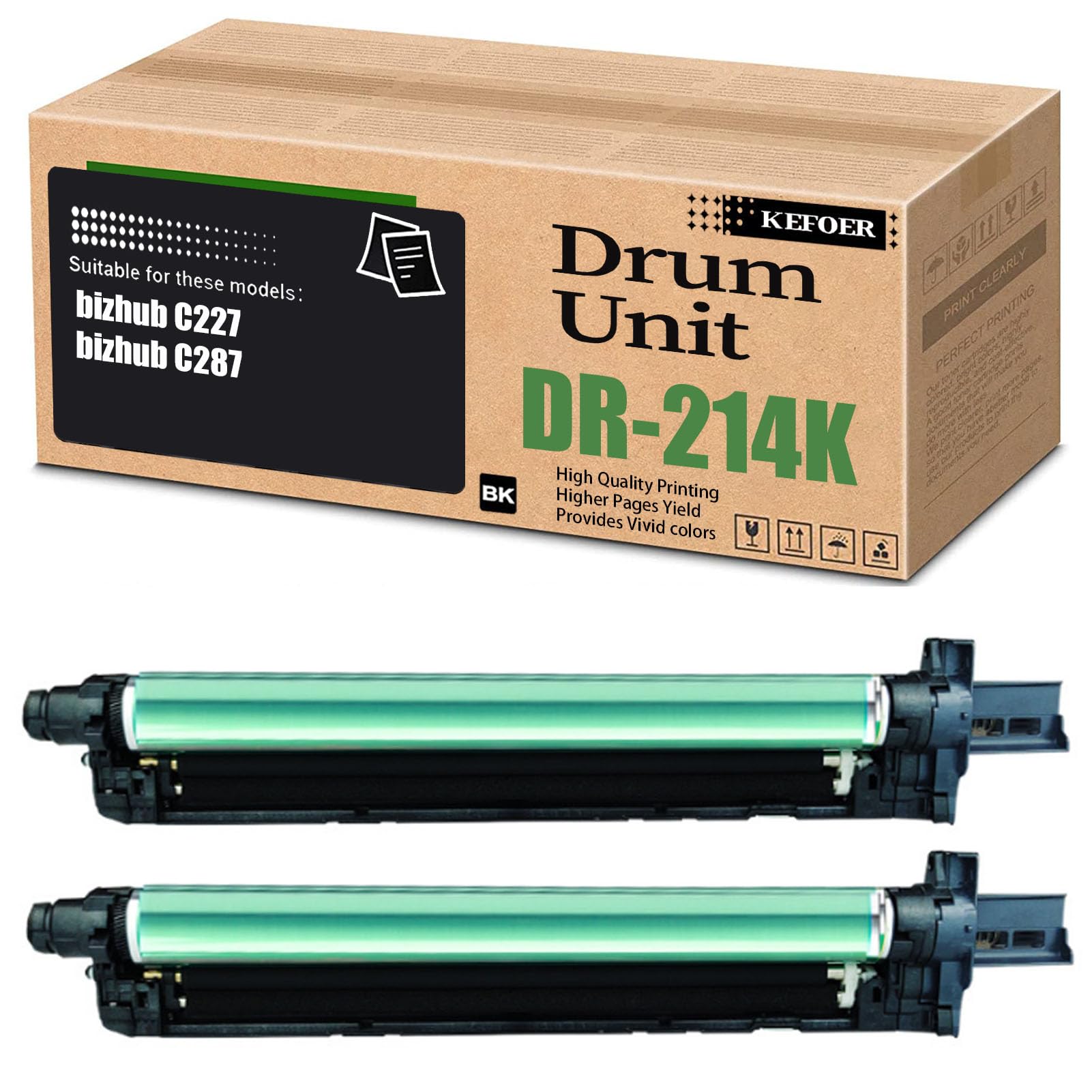 DR-214 DR-214K Black Drum Unit Replacement Compatible for Konica Minolta bizhub C227 C287 Printer - 105000 Pages (2-Pack Black)