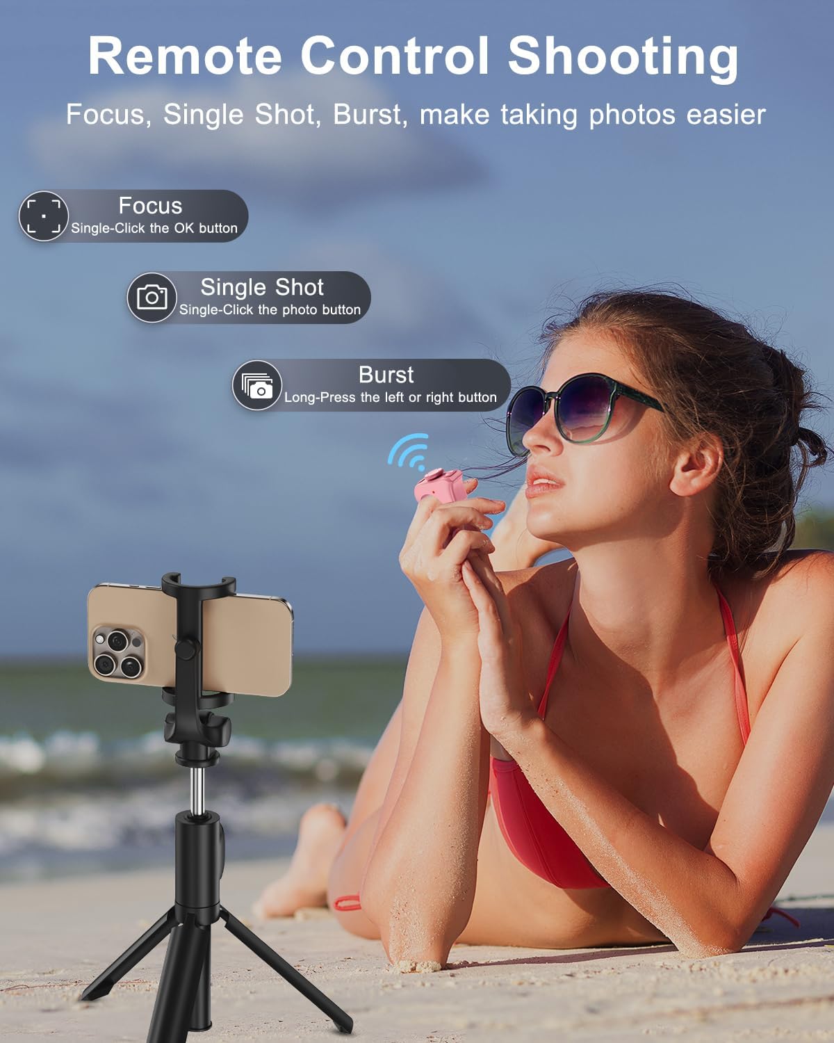 [New Upgrade, Easy to Use] TikTok Scrolling Ring Remote Control, Camera Shutter Remote, Wireless Bluetooth Scrolling Ring for iPhone, iPad, iOS, Android - Light Pink