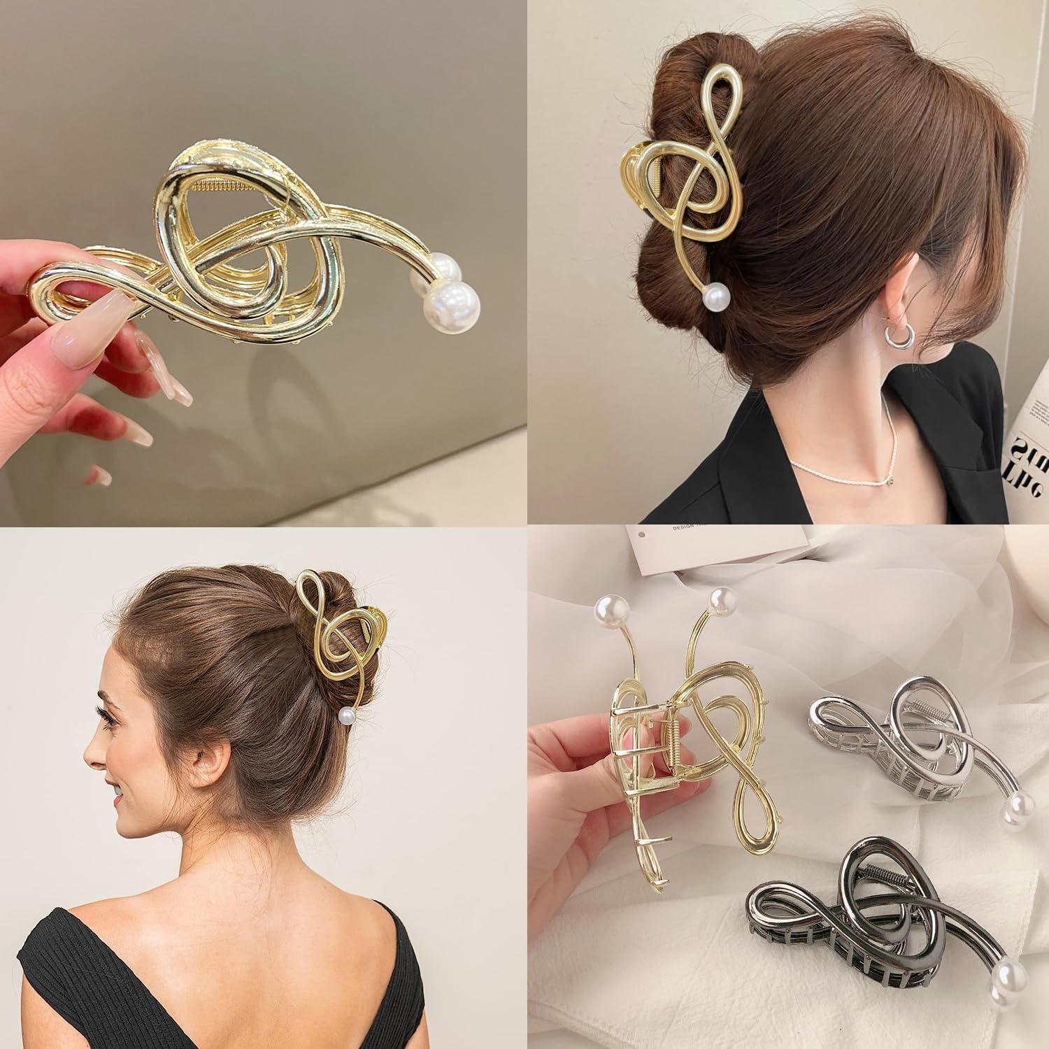 Gold Pearl Music Note Hair Claw Hair Accessory Amazon.com : Music Note Hair Clips with Pearl Gold Metal  main image 4