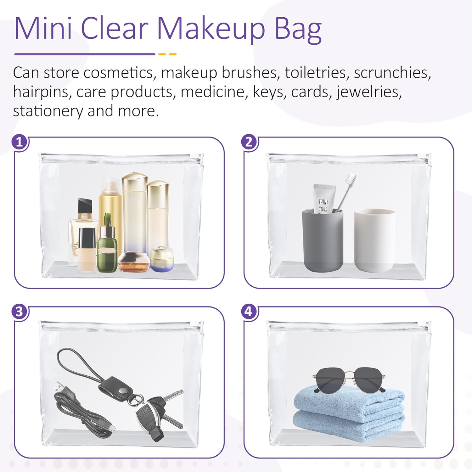 50 Pcs Mini Clear Makeup Bag Travel Toiletry Organizer Pouch, 7.87 x 5.90 Inches Cosmetic Vanity Drawers Waterproof Zipper Organizer Swimsuit Organizer Bags, Vacation Portable Bulk Toiletry Bag