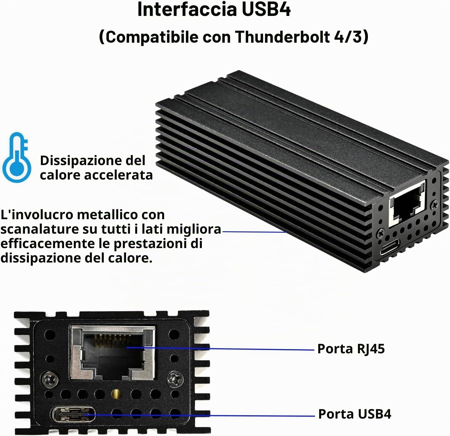 IO Crest Adattatore Ethernet USB 4.0 Tipo C 10G, per connessioni di rete ad alta velocità, porta RJ45 compatibile con 10Gb/s, 5Gb/s, 2.5Gb/s, 1Gb/s e 100Mb/s Base-T