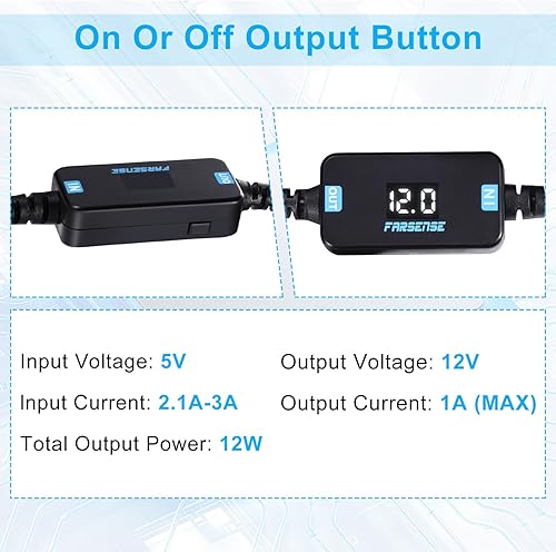 Miniatura 6 de FARSENSE Cable de alimentación USB CC de 5 V a 12 V (3 pies), adaptador USB a CC de 12 V con conector de CC de 0.217 x 0.098 in (compatible con 5.5