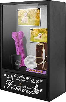 Pet Memorial Shadow Box, Urn Ashes Display Case With Drawer, Memorial Gifts for Loss of Dog or Cat, Keepsake Box With Paw Print Clay Set and Pins