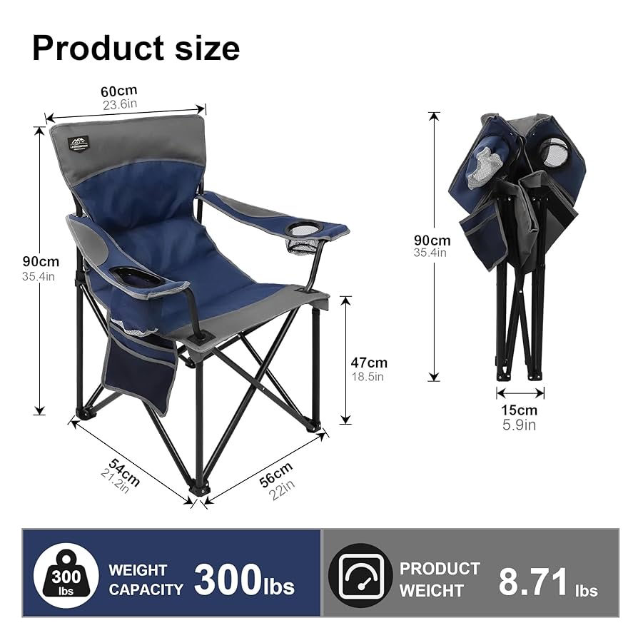 Camping Chair Oversized XL Folding ,Heavy Duty Support 400lbs