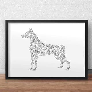 Dobermann pinscher print with doodles inside the dog silouhette | Plenty of details about the devil dog | hard to find gift black and white illustration art poster doberman