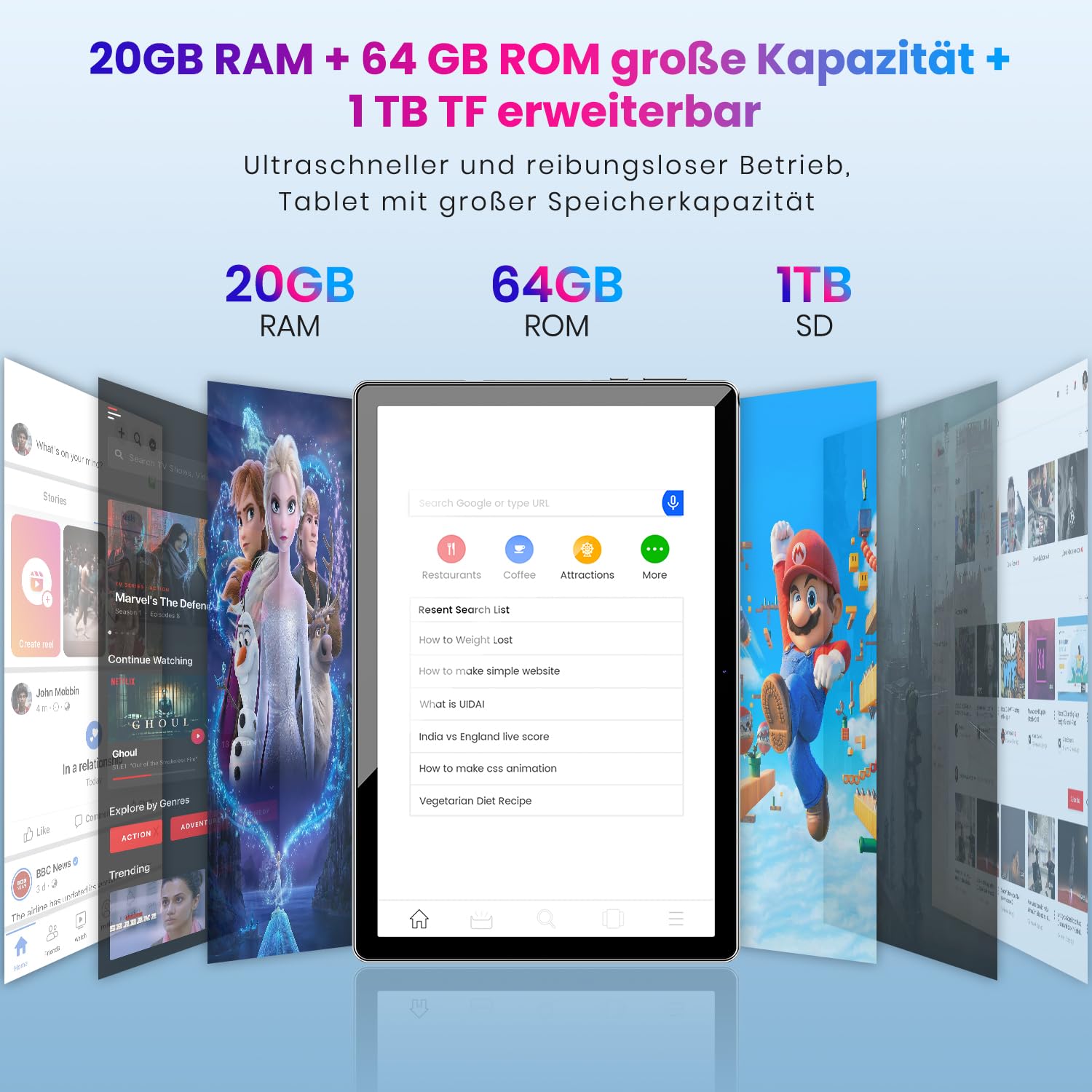 TPZ Tablet: Android 16 Tablet - 2026 Android 16 Neueste 10,1 Zoll 20GB + 64 GB +1TB Erweiterung, 6000 mAh Akku, Wi-Fi 6, 2 MP+8 MP Dual Kamera, WiFi6+BT5.4, Widevine L1, Typ-C, OMS,Grau