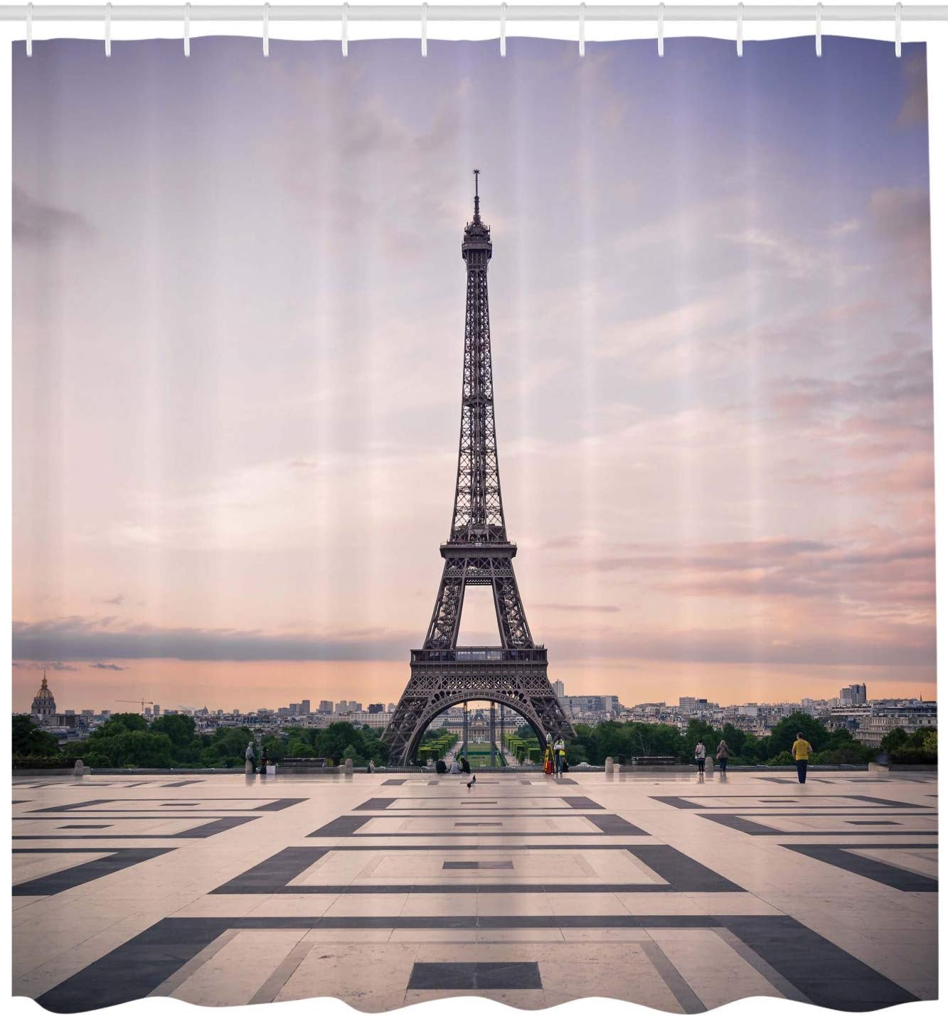 Ambesonne Paris Shower Curtain, Trocadero and Eiffel Tower at Sunshine Paris Skyline Historic Landscape View, Cloth Fabric Bathroom Decor Set with Hooks, 69" W x 75" L, Lavender Dimgray