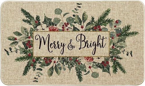 Artoid Mode Merry&Bright - Tapete de Navidad con hojas de eucalipto y acebo, decoración del hogar de invierno y Navidad, tapete de bajo perfil,