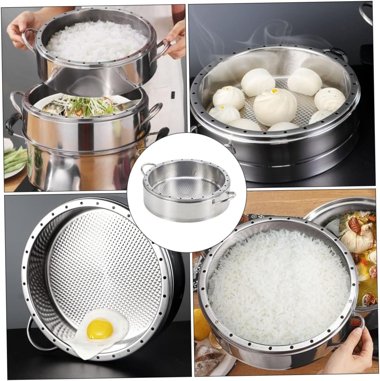 304 Stainless Steel Steaming Basket Set Removable Base Household Food Steamer for Cooking Dim Sum Vegetables and Buns Dishwasher Safe Stackable Design