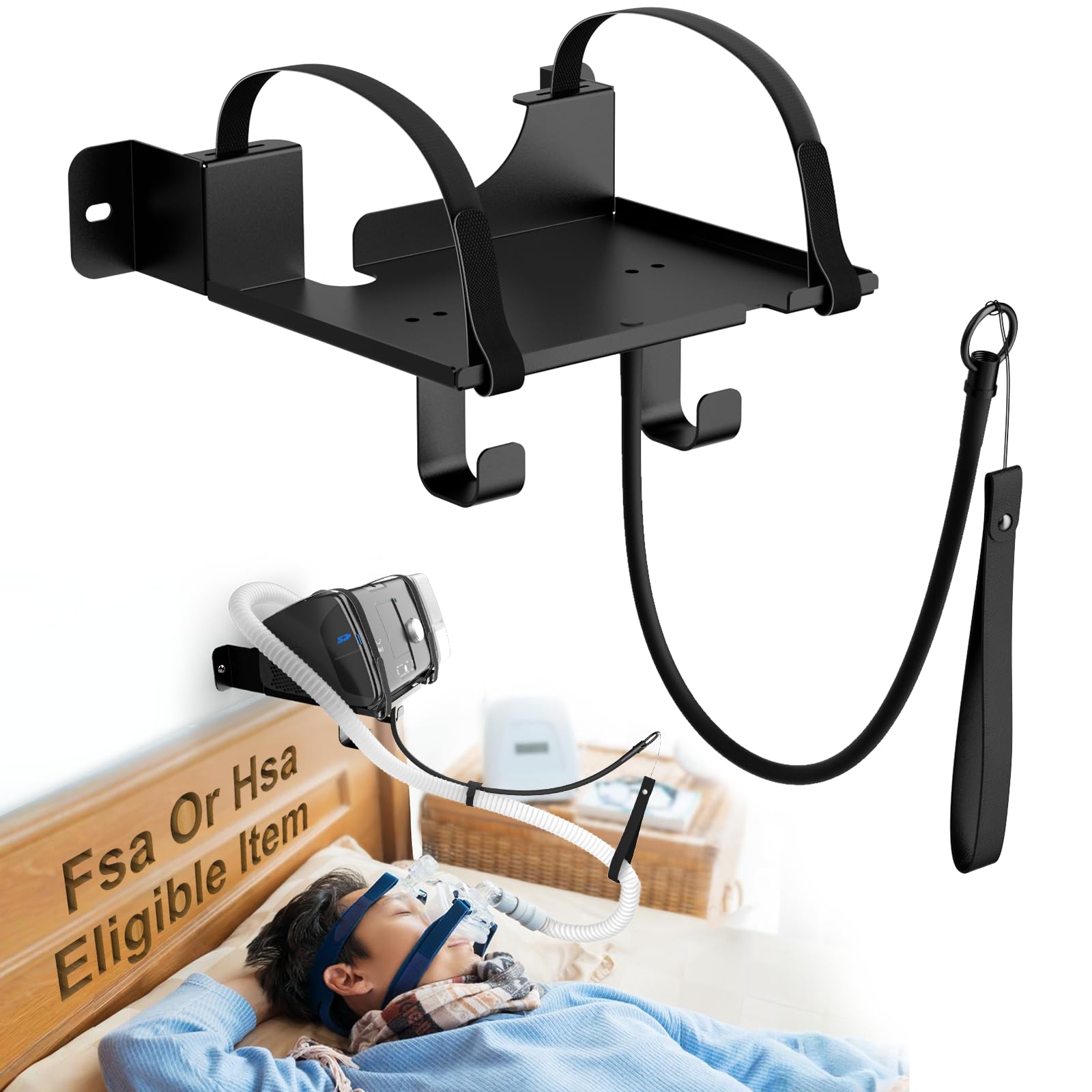 CPAP Wall Mount Shelf Compatible with ResMed AirSense 10 with Adjustable Angle CPAP Hose Holder and Hook for CPAP Tube & Mask [Avoid Entanglement] FSA HSA, CPAP Supplies Stand for Bedside Organization