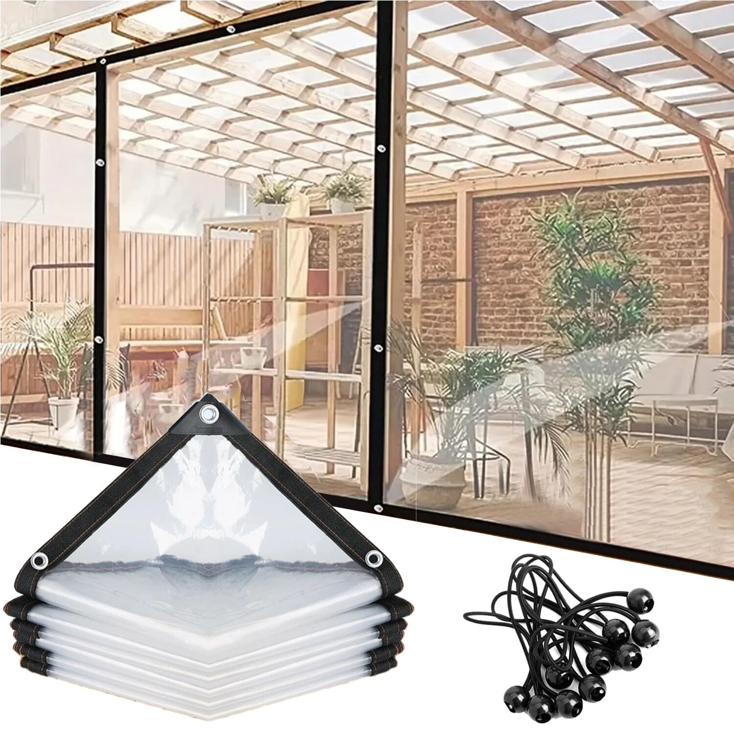 Outdoor Curtains Waterproof Tarp,Side Panels with Grommets,Waterproof Outdoor Clear Tarp Curtain for Pergola,Clear Tarp Curtain for Pergola, Porch, Gazebo, Customizable