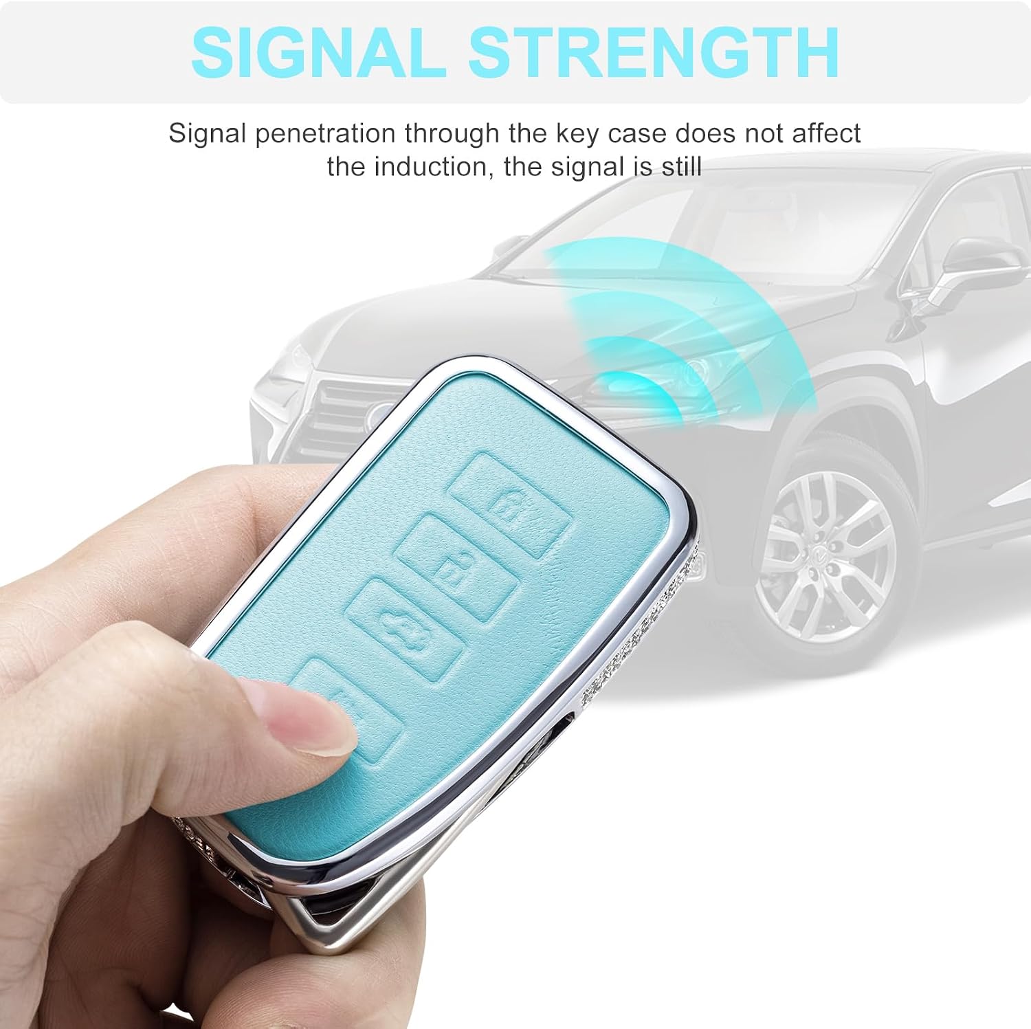 for Lexus Key Fob Cover with Keychain, Blue Leather Rhinestone Key Case Protection Shell Compatible with RX ES GS LS NX RS GX LX RC LC Bling Car Accessories image 5