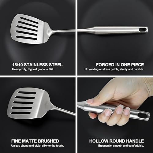 Miniatura 4 de Juego de utensilios de cocina de acero inoxidable 1810, 12 piezas de utensilios de cocina de metal, apto para lavavajillas, resistente al calor,