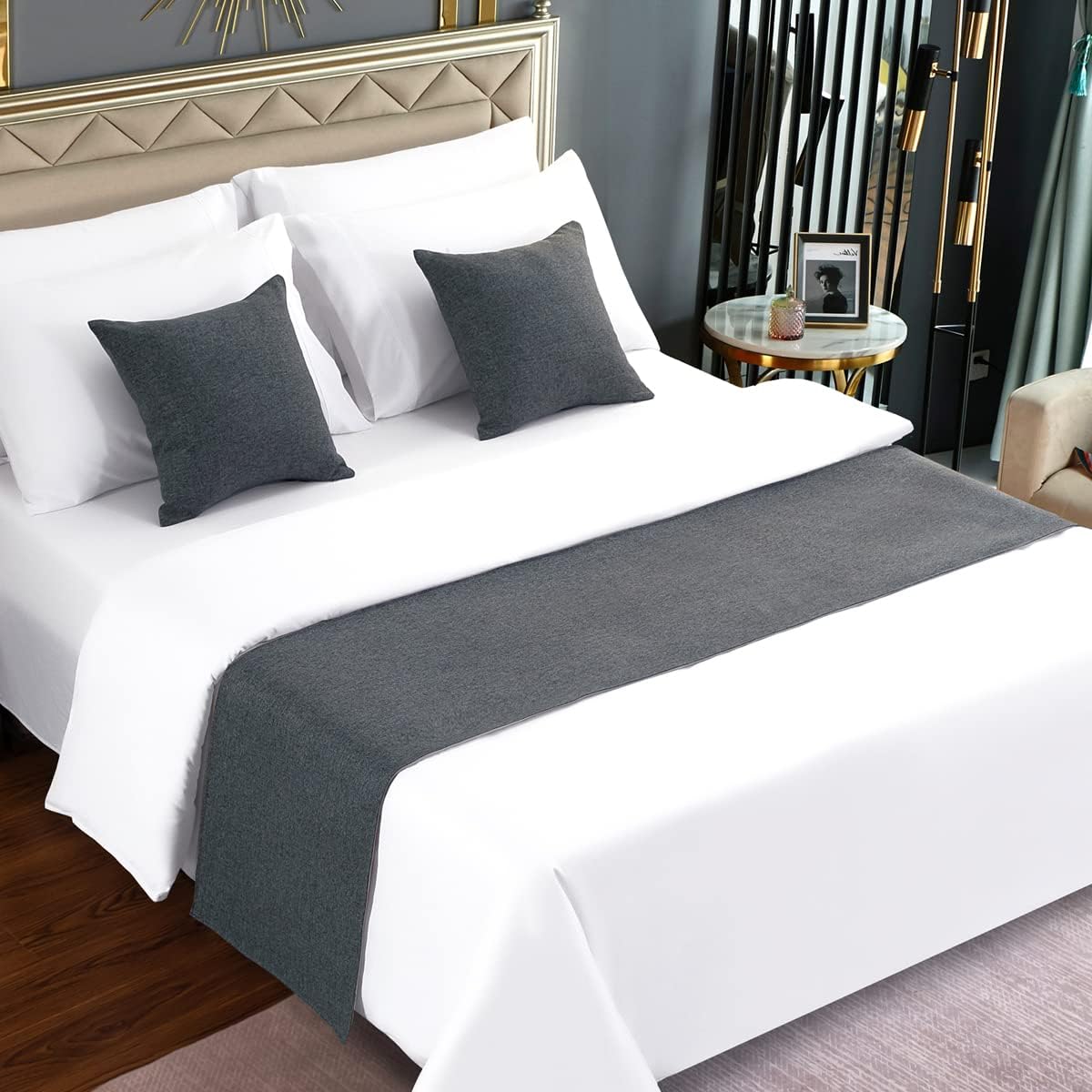 AMBERIS Bed Runner Dark Grey, Imitation Linen Decorative Bed Scarf for Home Hotel