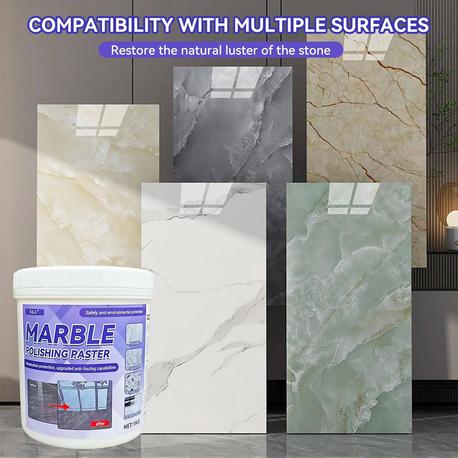 Marble Polishing Paste, Nature Stone Polishing Kit, Granite Sealer & Protectant | Polish Paste for Granite, Quartz, Marble, Travertine, Kitchen Countertop（1kg）