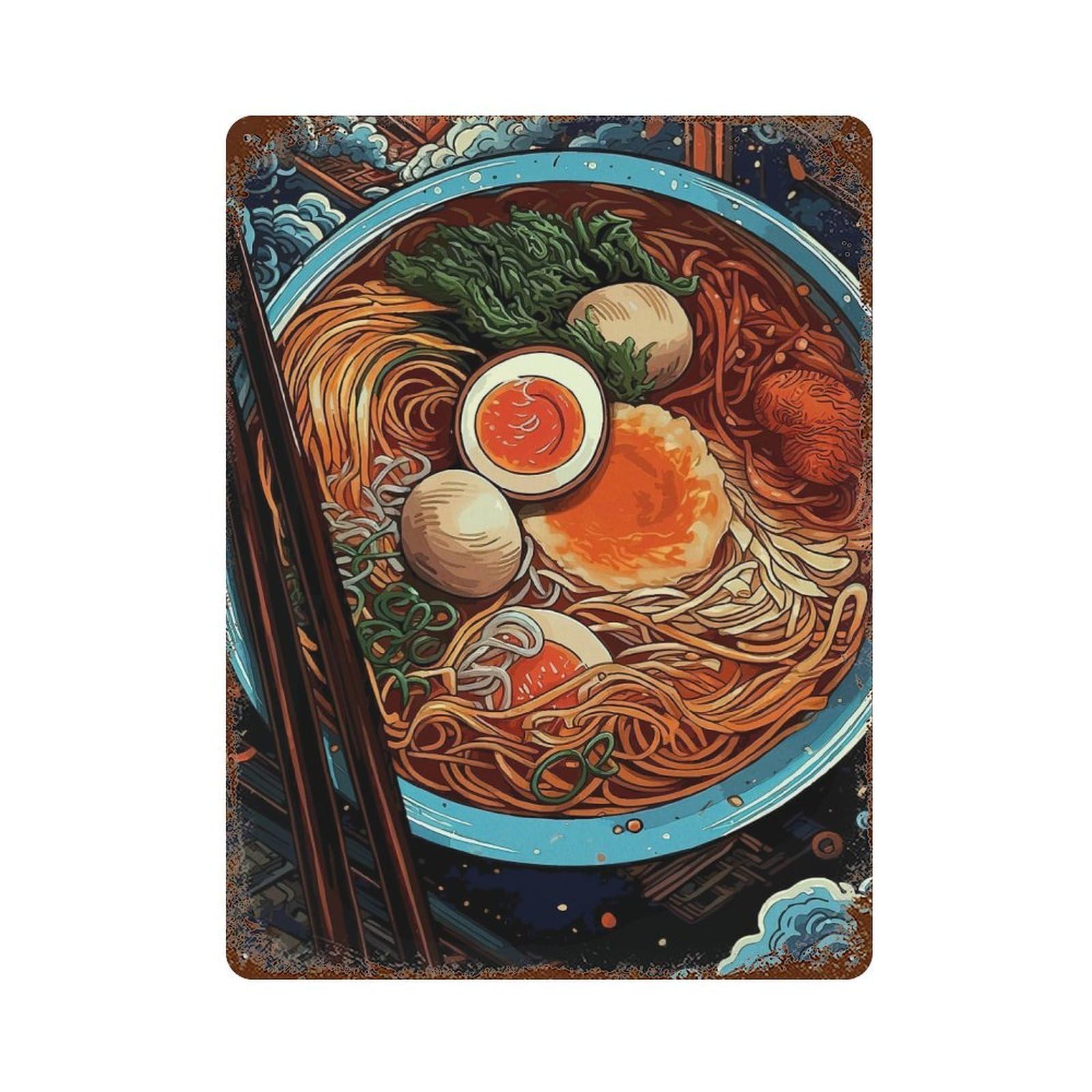 Ramen Bowl Rust Effect Tin Sign 15.7"x11.8", Ideal for Shed, Workshop And Garage Wall Decor