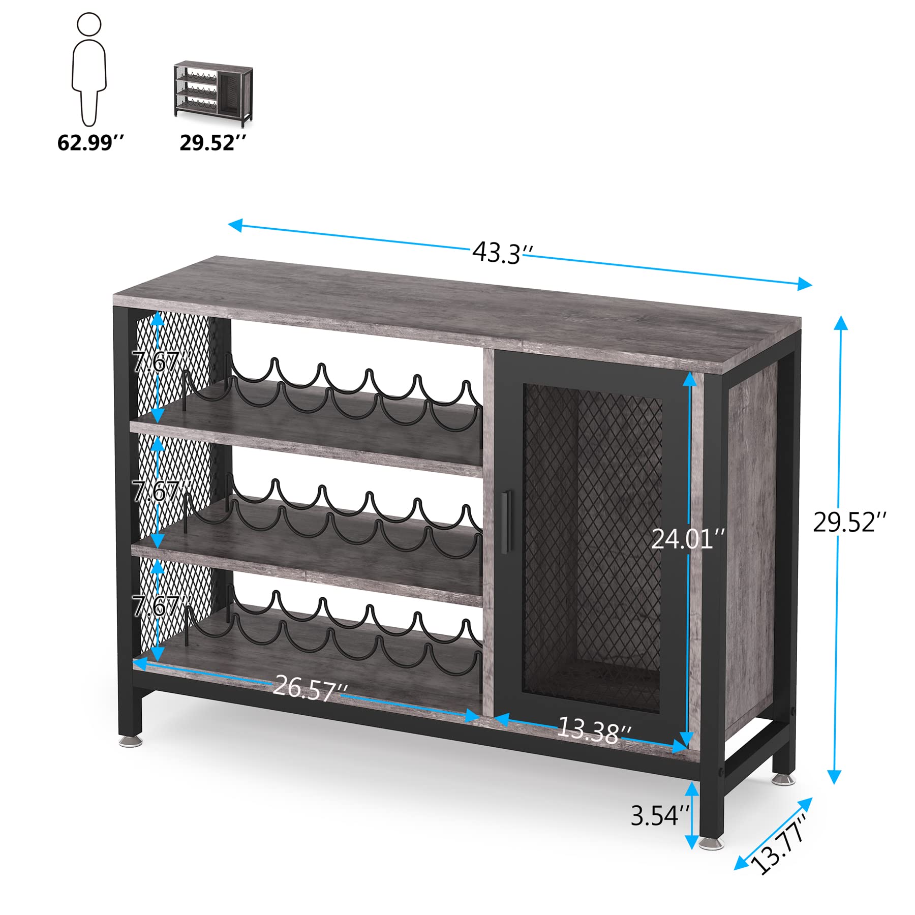 Tribesigns Wine Bar Industrial Bar with Metal Mesh
