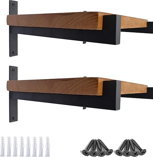 Miniatura 8 de OVOV 4 soportes de estante resistentes montados en la pared de metal industrial (8 pulgadas, 4 unidades, negro)