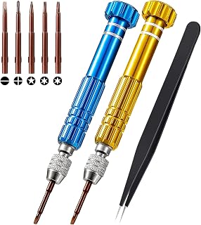 Precision Screwdriver Micro 5 in 1 Screwdriver Bits Set, 2PCS Pocket Screwdrivers Kit with Tweezer for Eyeglasses Watch Electronic Appliance Repair