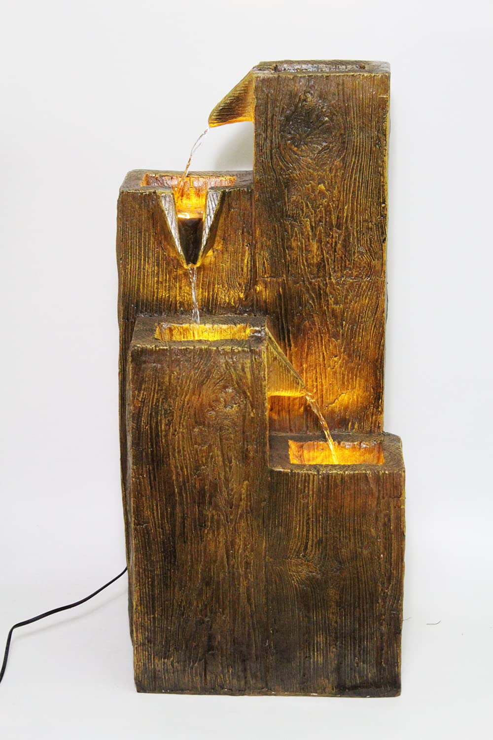 Fontana da giardino BK823 in finitura legno, fontana per terrazza, fontana da interno con illuminazione bianco caldo