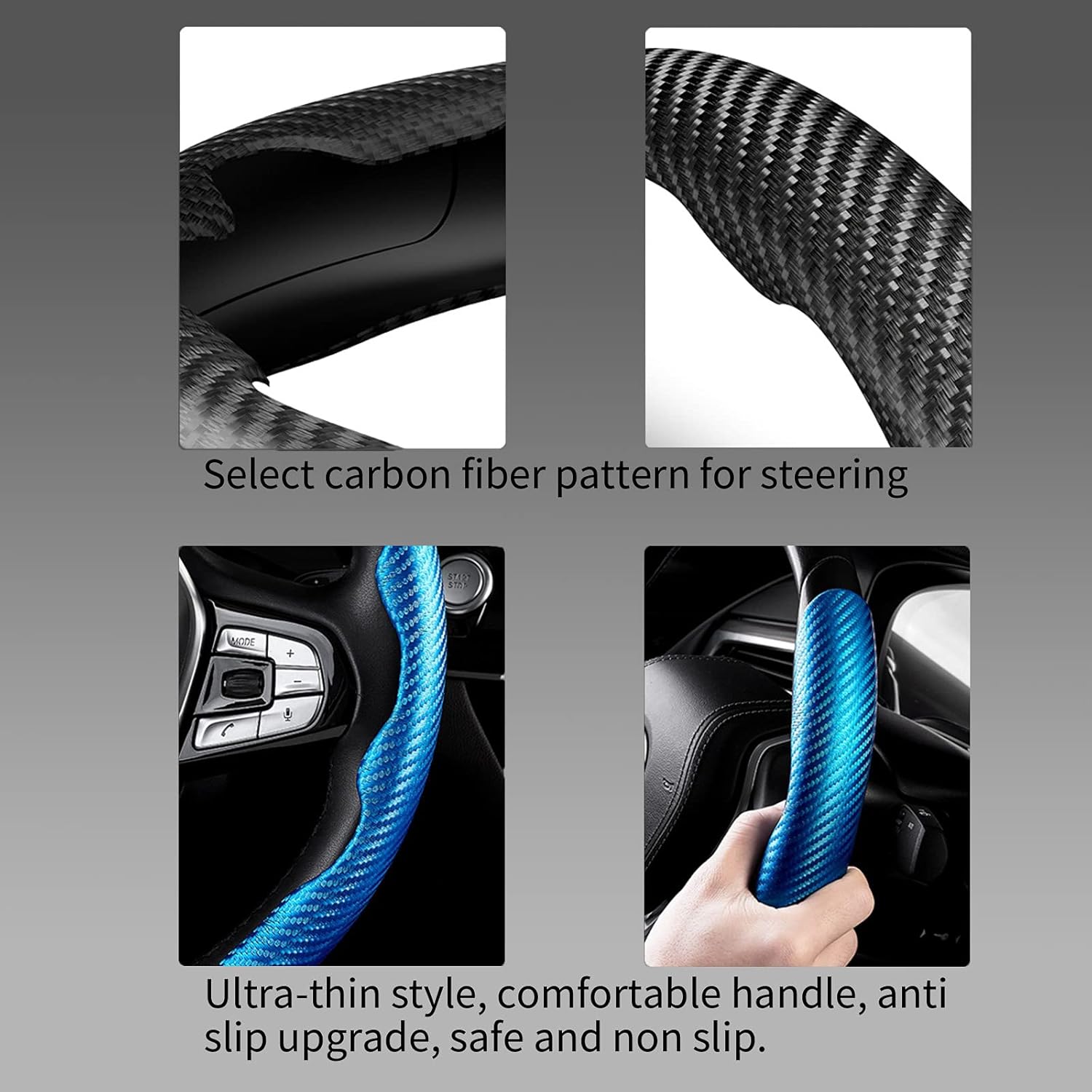 New Carbon Fiber Pattern Steering Wheel Cover for Women&Man,Safe and Non Slip Car Accessory,Universal Fit 99% Car Wheel Protector (Sapphire Bule) : Automotive