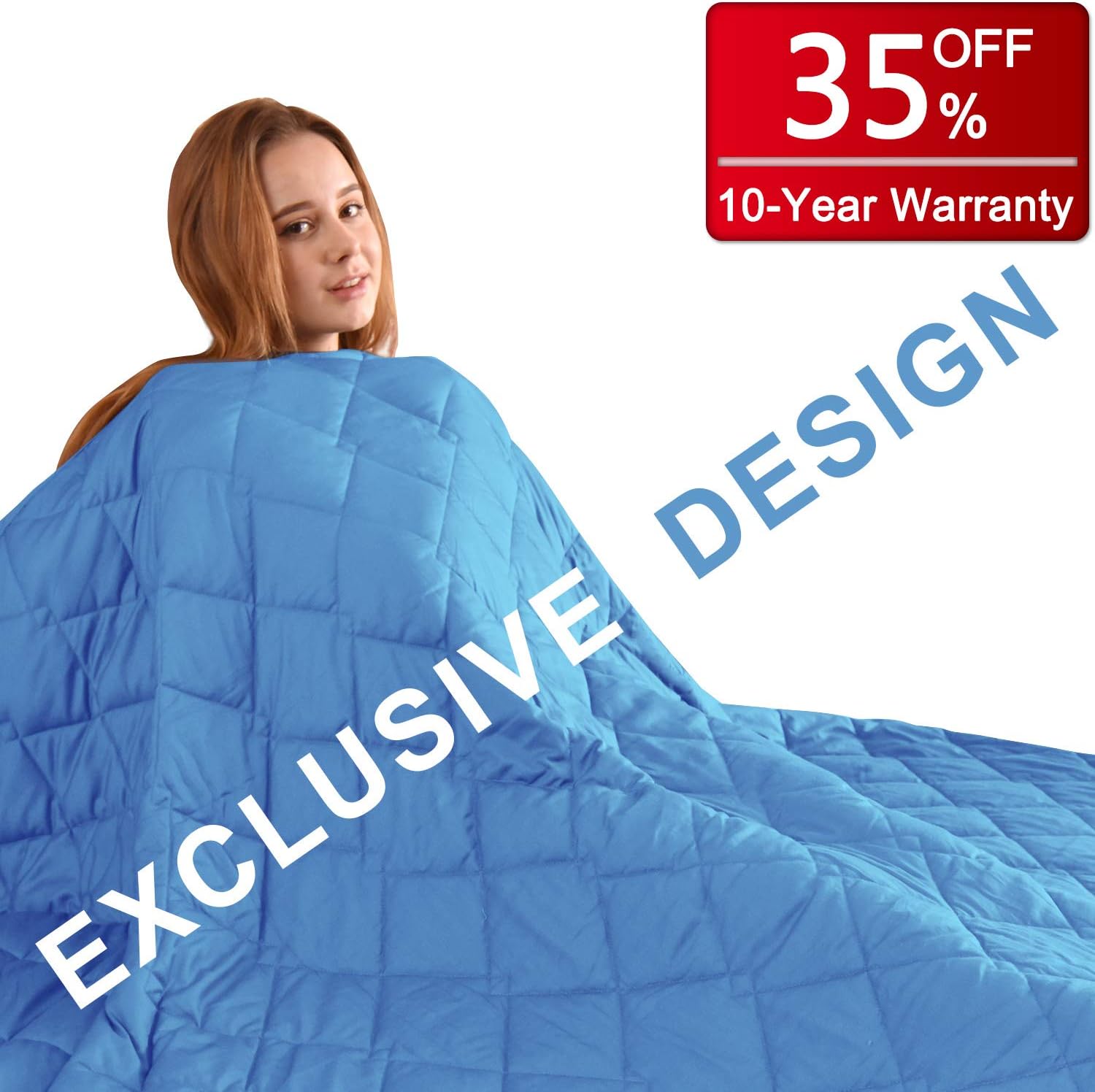 FAHUA Original Weighted Blanket 15 lbs 48"x72" Twin Size Adult Breathable Cotton Heavy Blanket with Glass Beads (Light Blue)