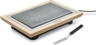 LAGRANGE, Pierre à griller, Fabrication française, Pierre naturelle, Grande surface de cuisson, Cadre en bois de hêtre, grattoir, 1100 W, Grill Pierre® Deluxe, 199005