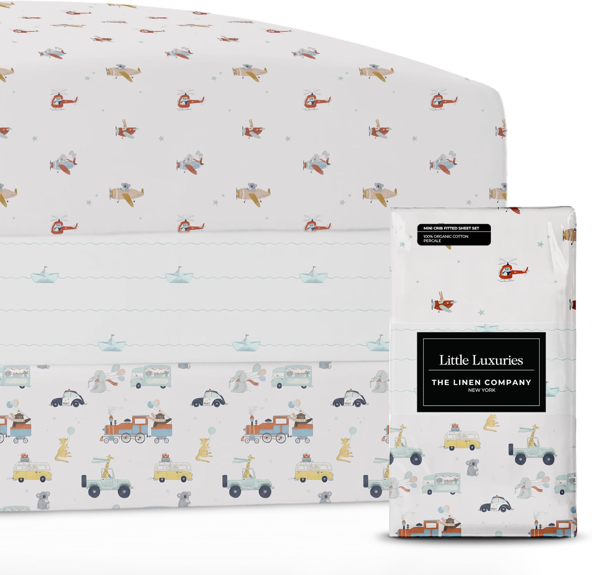 100% Organic Cotton Mini Crib Sheets (3-Pack) - GOTS Certified - Breathable Pack n Play Sheets Fitted - Double-Elastic for Secure Fit, Extra Protection for Your Baby - Gender-Neutral Prints (27"x39")