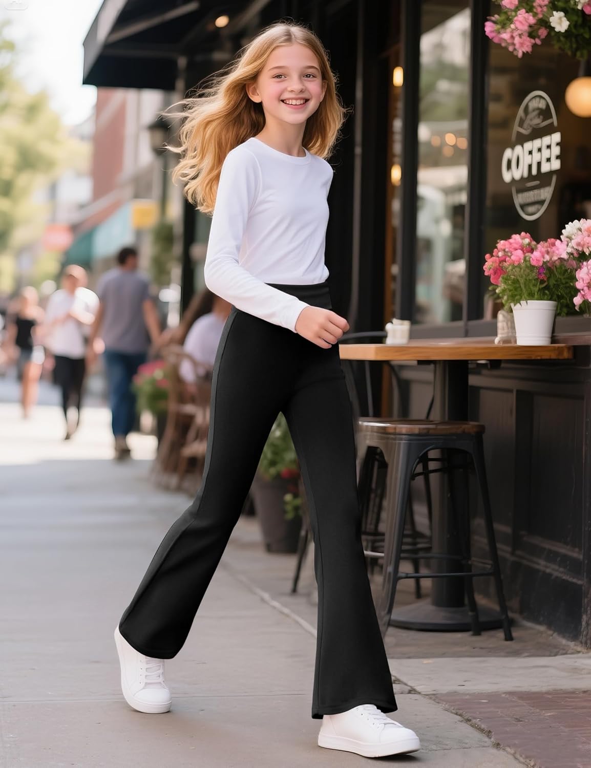 BOOPH Girls Leggings Kids Flare Leggings Fold Over Waistband Casual Bell Bottom Pants for Teens - Image 7