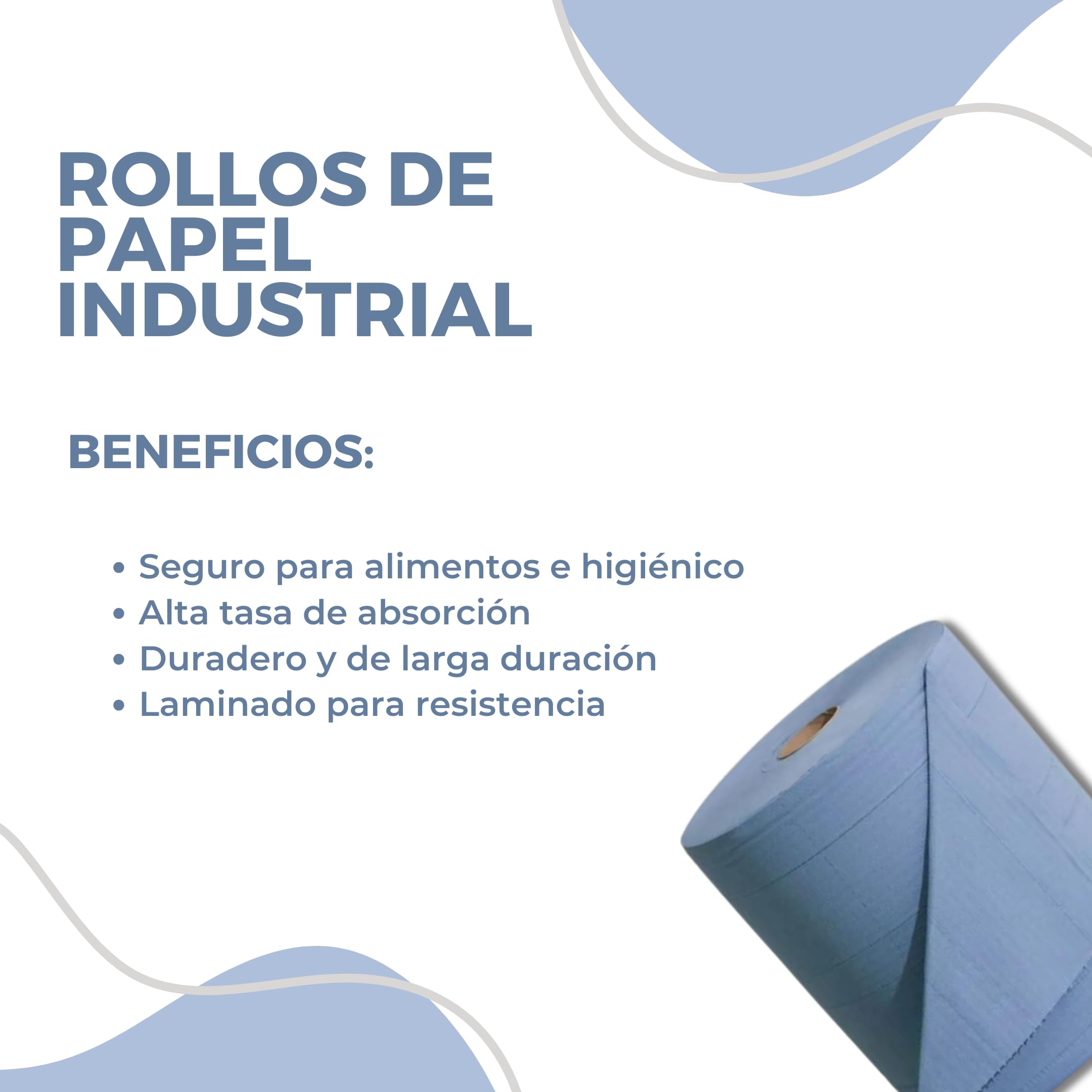 BALSAT Pack de 6 Bobinas de Papel Industrial de celulosa Azul - Rollos 100% Pasta Virgen Azul con Acabado Laminado | 840 gr por Bobina. Industria alimentaria