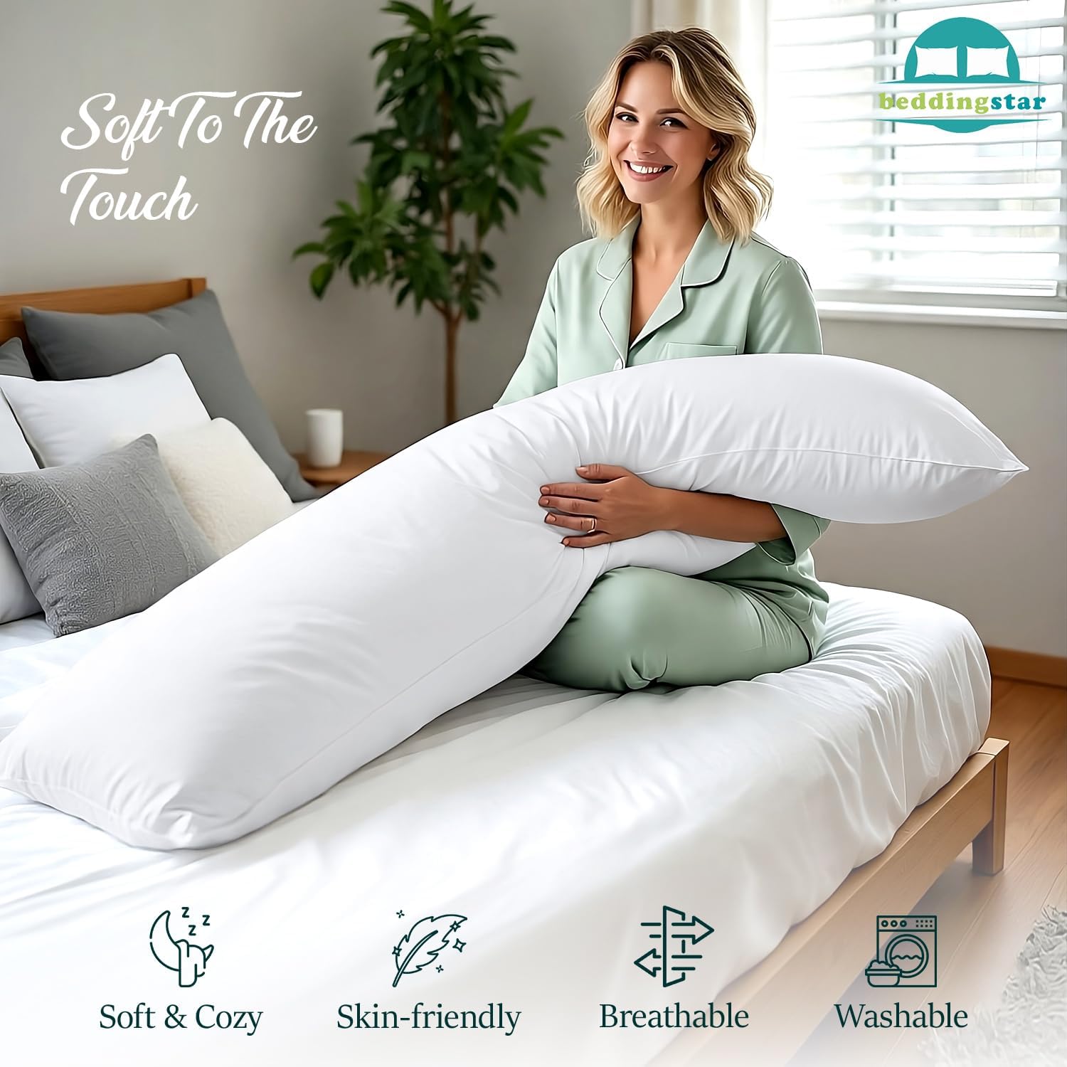 Body Pillow Cover 20x60 White 600 TC 100% Egyptian Cotton