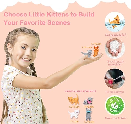 Miniatura 5 de SweetAce 43 piezas de juguetes de gato para niños, juego de figuras de gato, juguete interactivo para gatitos, juego de rol realista, centro de