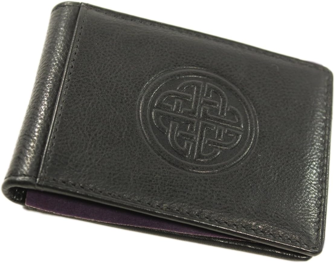 Biddy Murphy Celtic Money Clip & Bifold Wallet, Embossed Eternity Knot Design Real 100% Leather Made in Ireland