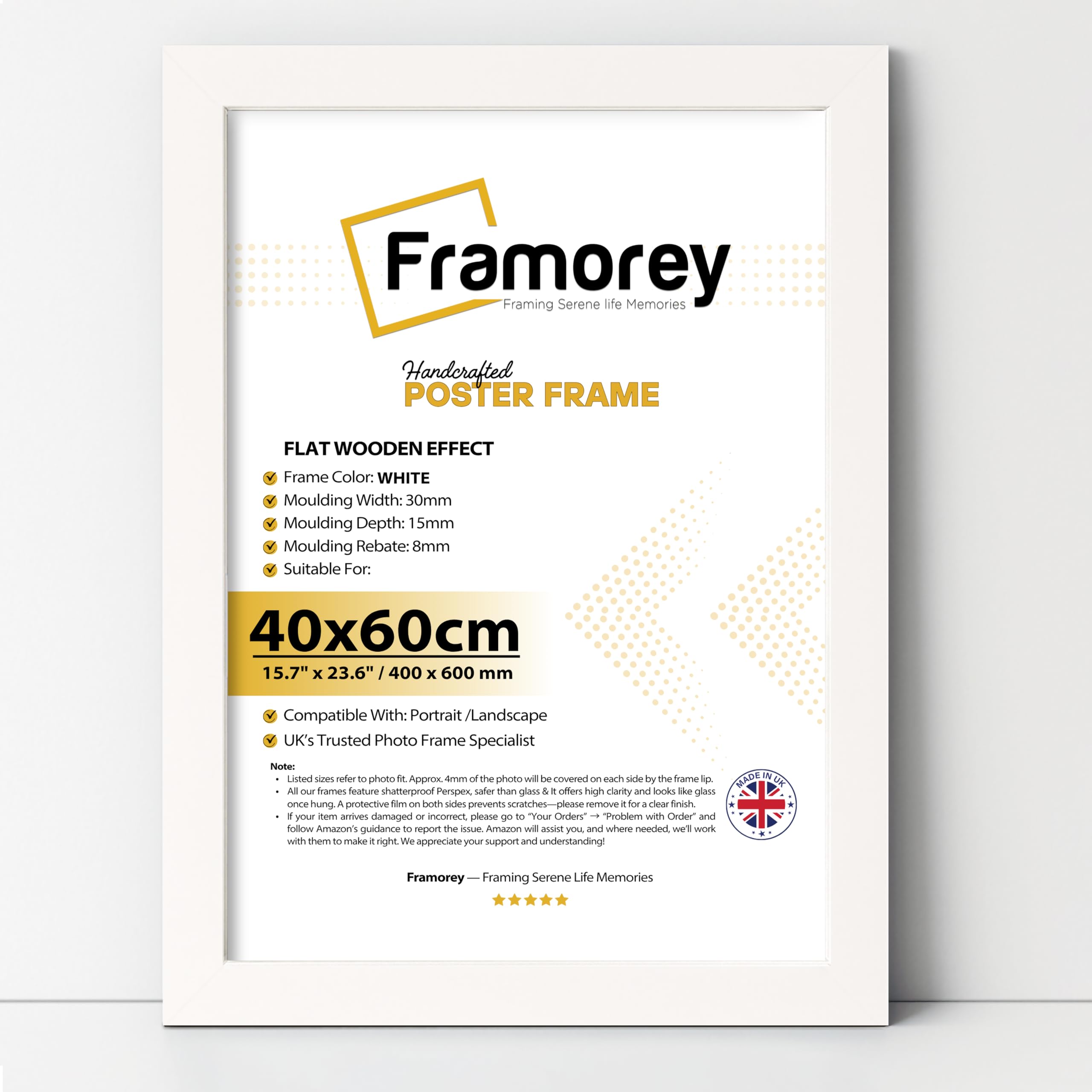 Framorey Framing Serene Life Memories White Framorey 60X40cm Photo Frame In Clear Shatterproof Styrene & Wall Mounting - 40X60 Cm Photo Frame For Print, Certificate, Photo, Only Hang On The Wall, Picture Frames 40 X 60