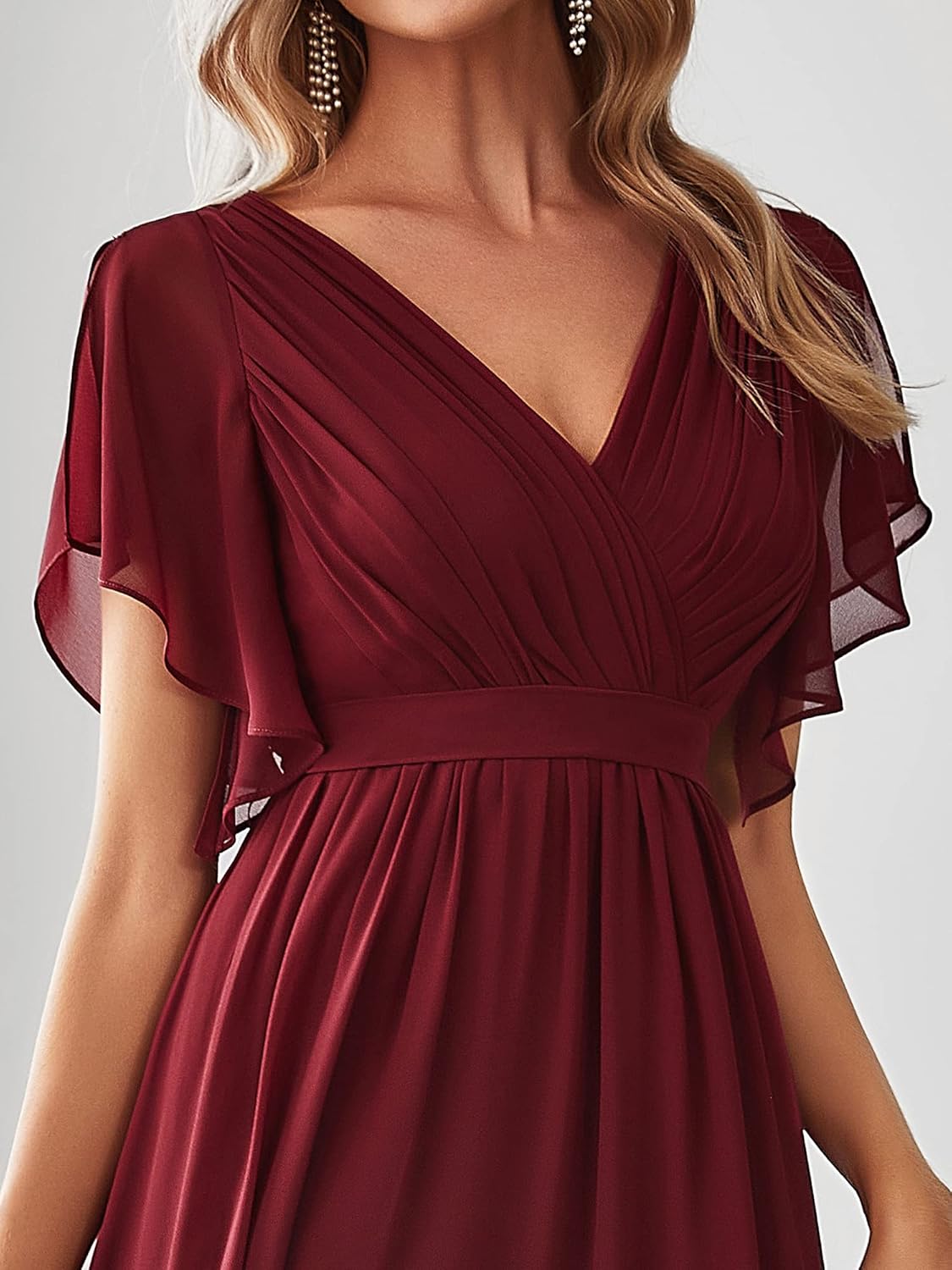 Ever-Pretty Women's Bridesmaid Dress V-Neck Ruffle Sleeves Ruched Bust Floor Length Chiffon Formal Dresses 0164A - Image 3