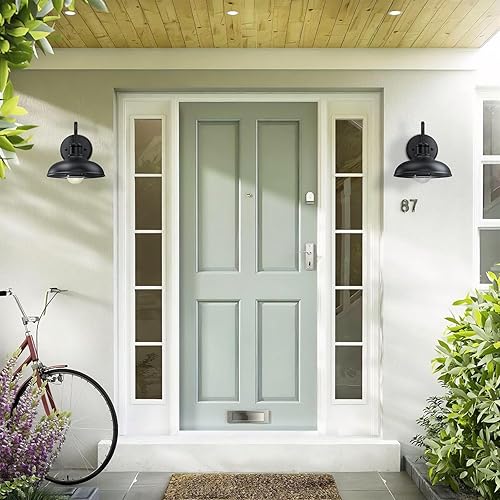 Miniatura 4 de Lámparas exteriores con cuello de cisne del atardecer al amanecer, paquete de 2 luces de granero para porche, aplique de pared exterior industrial