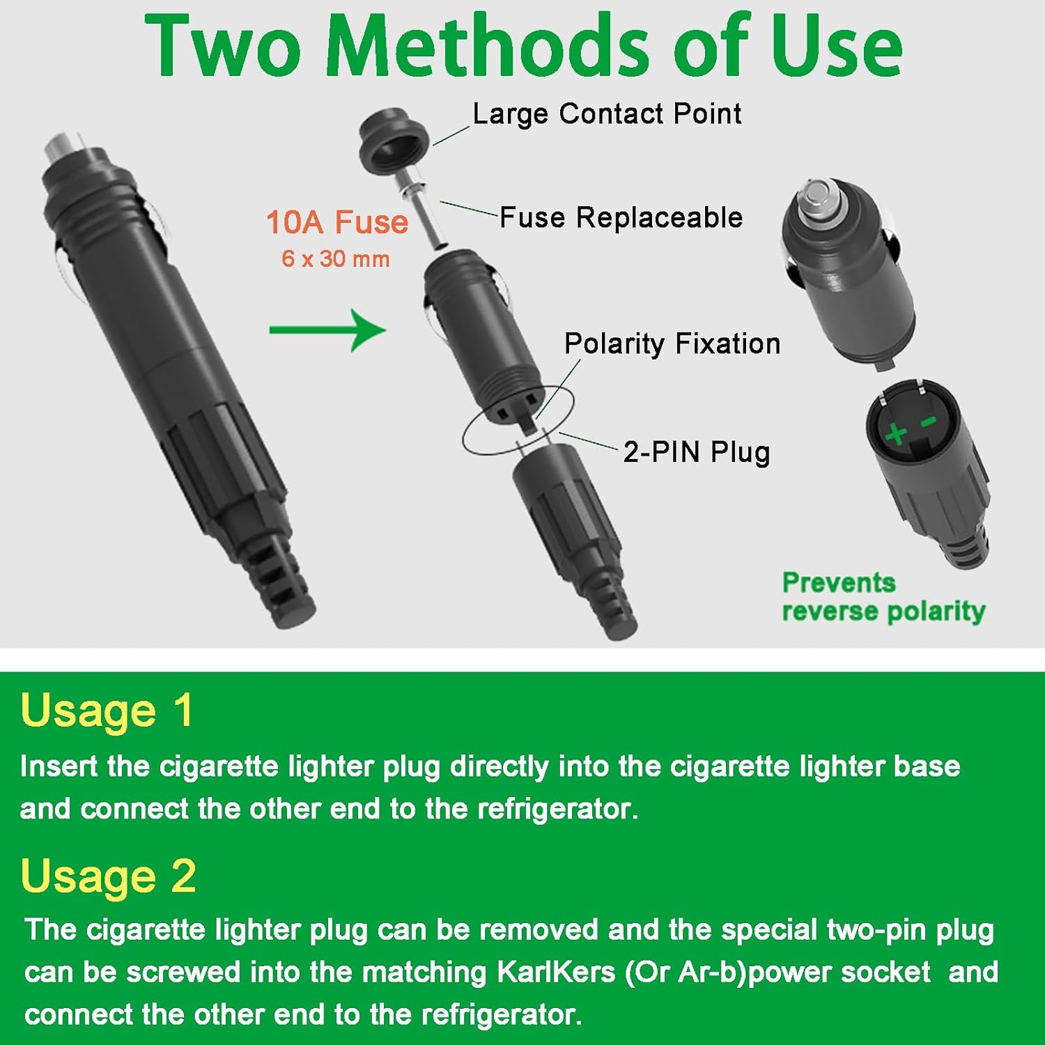DC Power Cord Cable for 12V Fridge Freezers with Threaded Socket Surface Mount Outlet, 12V/24V Car Fridge Cooler Power Supply Cables with 2-PIN Connector 12 Volt RV Portable Refrigerator