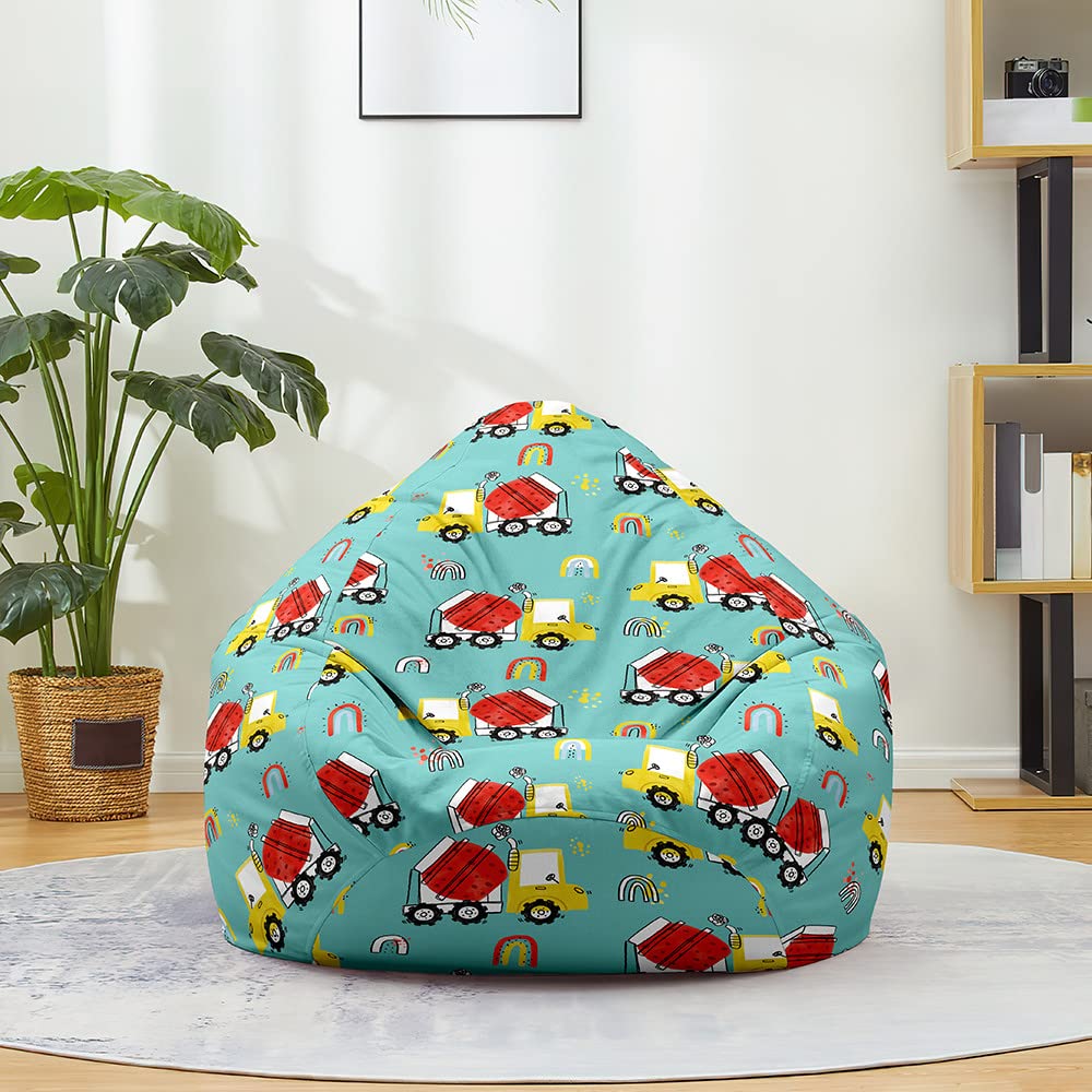 Mateju Bean Bag Chair, Beanbag Chair Adult, 3D Cartoon Excavator Motifs Bean Bag Without Filling, Plush Toy Storage Large Bean Bags, High Back Bean Bags, Suitable for Indoor (M,Car)