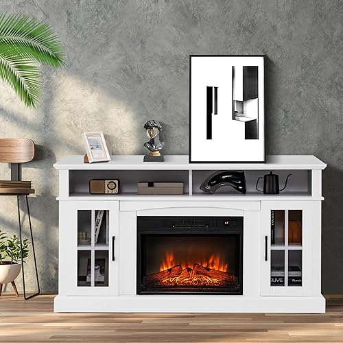 Miniatura 2 de COSTWAY Soporte eléctrico para TV con chimenea para televisores de hasta 65 pulgadas, calentador de 1400 W con control remoto, temporizador de 6