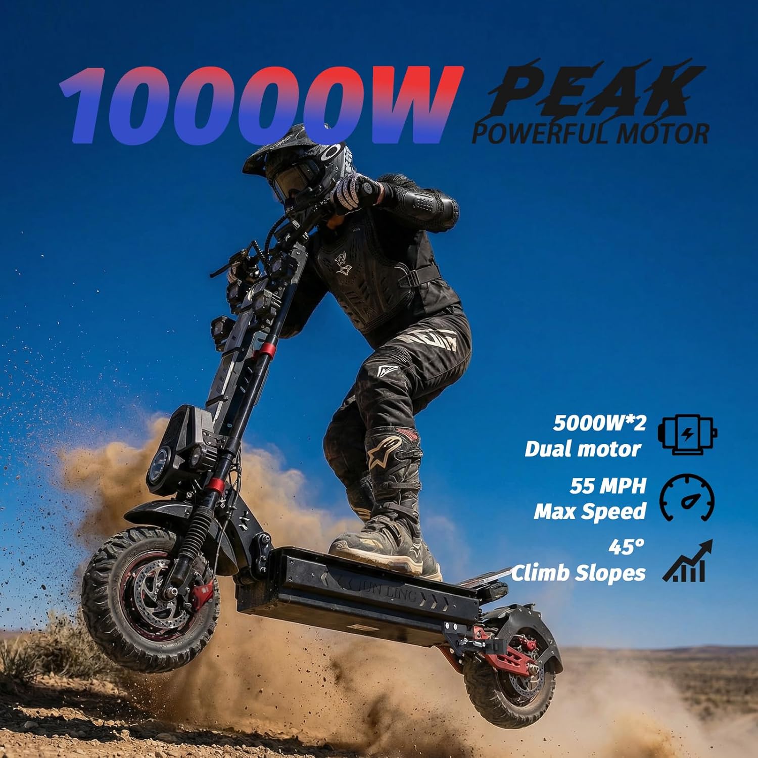 YING LU JL86 PRO 10000W All-Terrain Electric Scooter for Adults with 60V 40Ah Battery for 55MPH & 75+Miles Range. E Scooter with Detachable Motor and 13" Fat Tires.