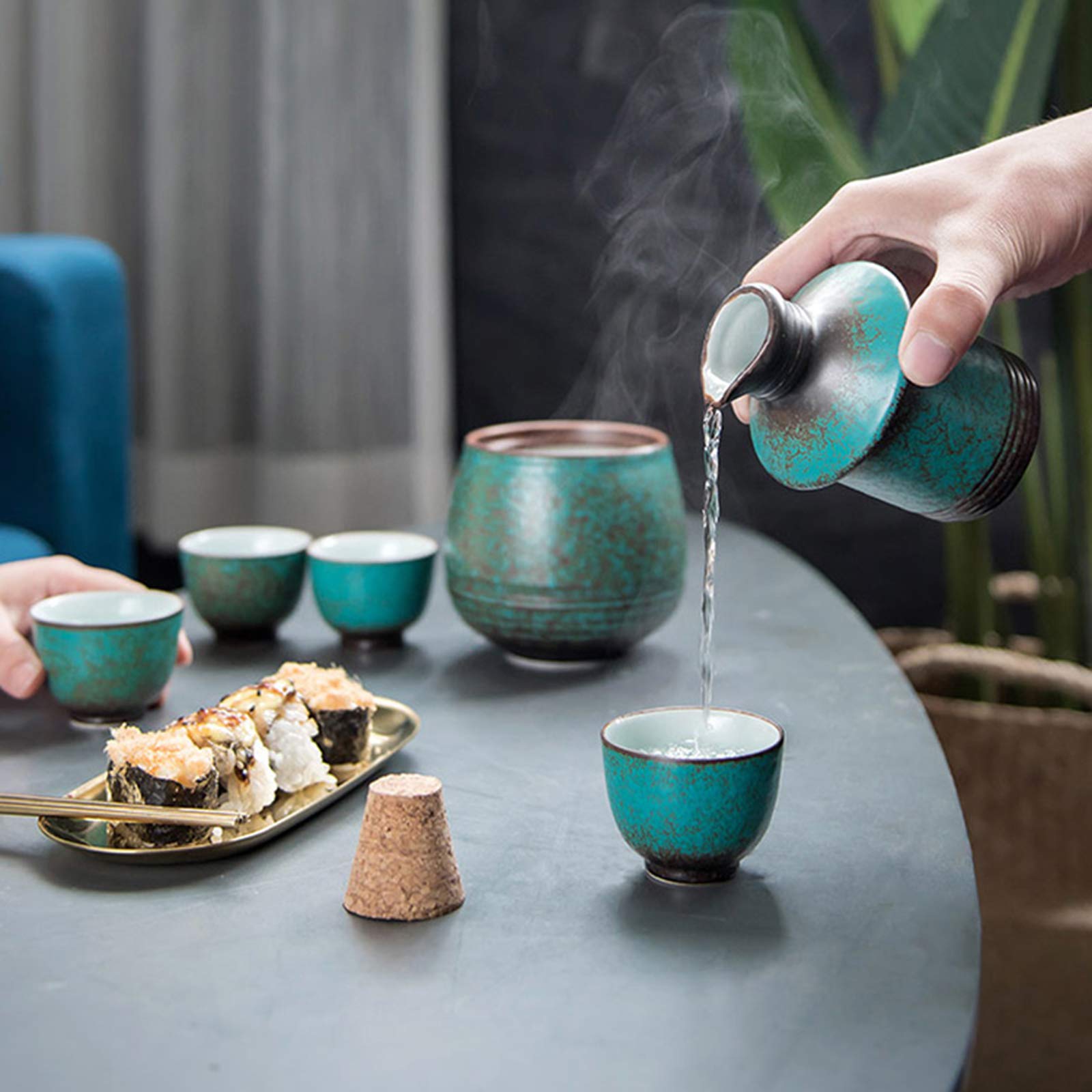 Set per sake giapponese con scaldino, set regalo da 6 pezzi tra cui caraffa, ciotola più calda e 4 tazze per il tradizionale godimento del sake