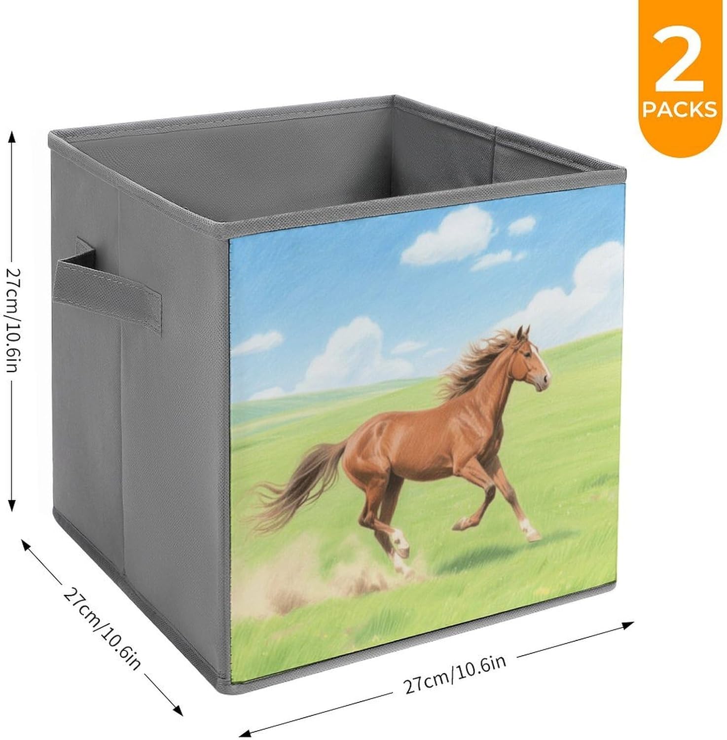 2-piece Oxford Cloth Storage Box The Galloping Horse Printed Storage Box for Clothes/shoes Multi-purpose Wardrobe And Cabinet Storage