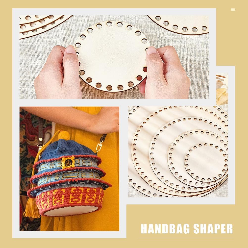 Crochet Accessories 5pcs Wooden Crochet Bag Bottom Round Circle Crochet Basket Wood Base Blank Wooden Basket Bottoms Shaper for DIY Basket Weaving Crochet Supplies