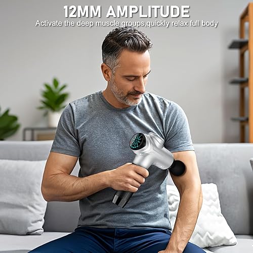 Miniatura 2 de RAEMAO Pistola de masaje, masajeador muscular de tejido profundo eléctrico de mano para atletas para aliviar el dolor con 8 cabezales de repuesto,