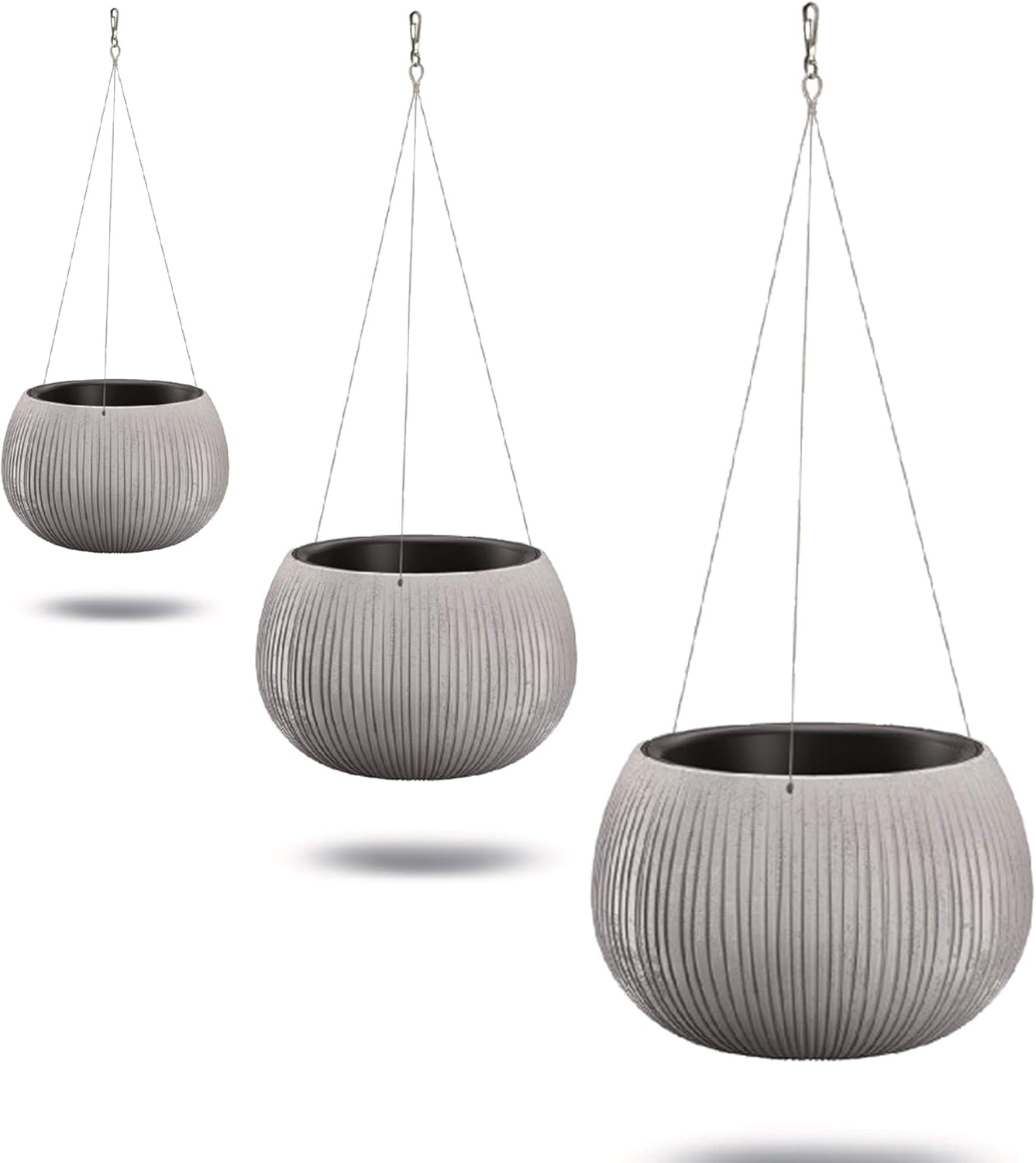 Wellhome Pack of 3 Prosperplast Beton Bowl WS Plastic Flower Pots with Tank in Cement Colour