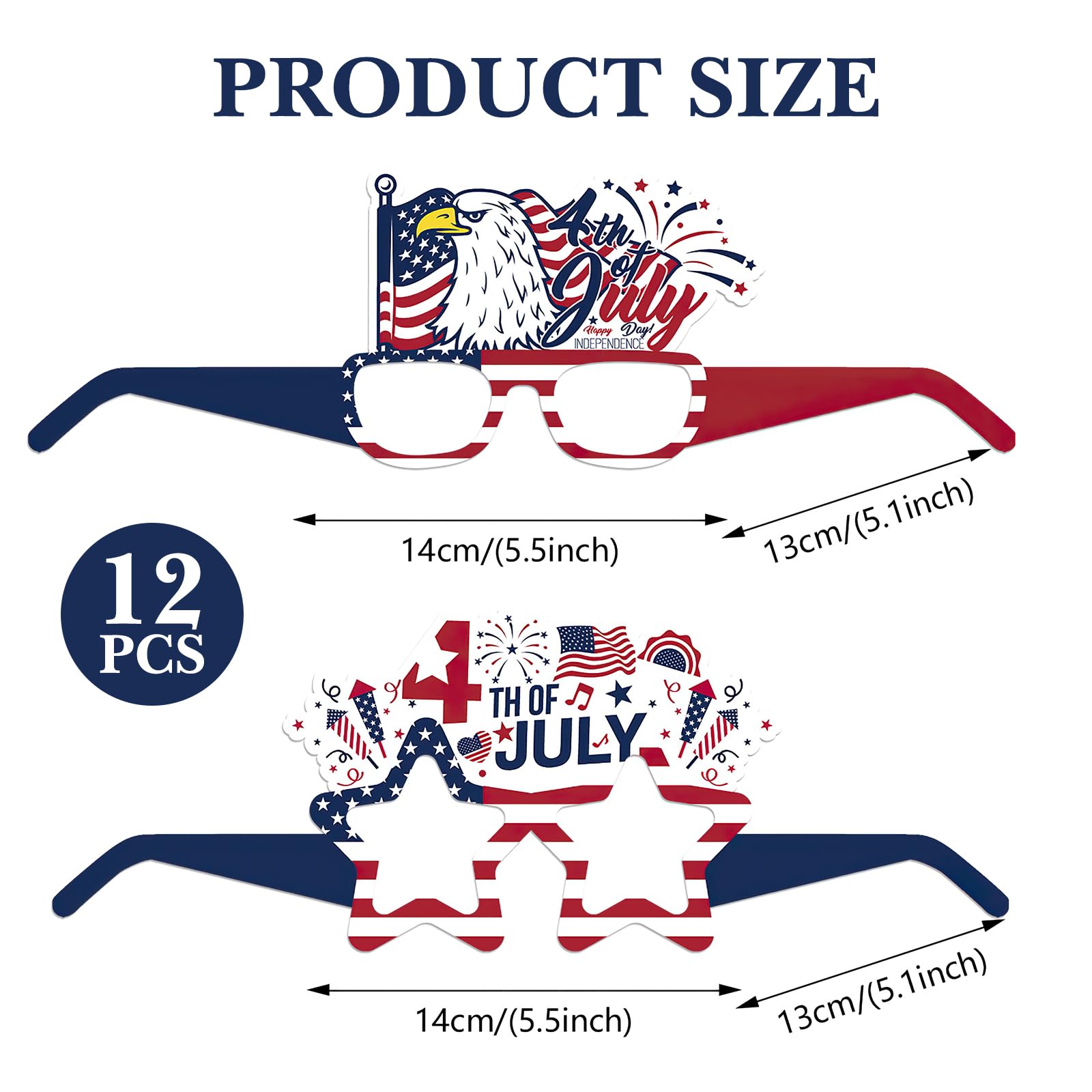 WchoeSS 12 pcs 4th of July Party Glasses, Independence Day Accessories, American Patriotic Eyeglasses - Image 2