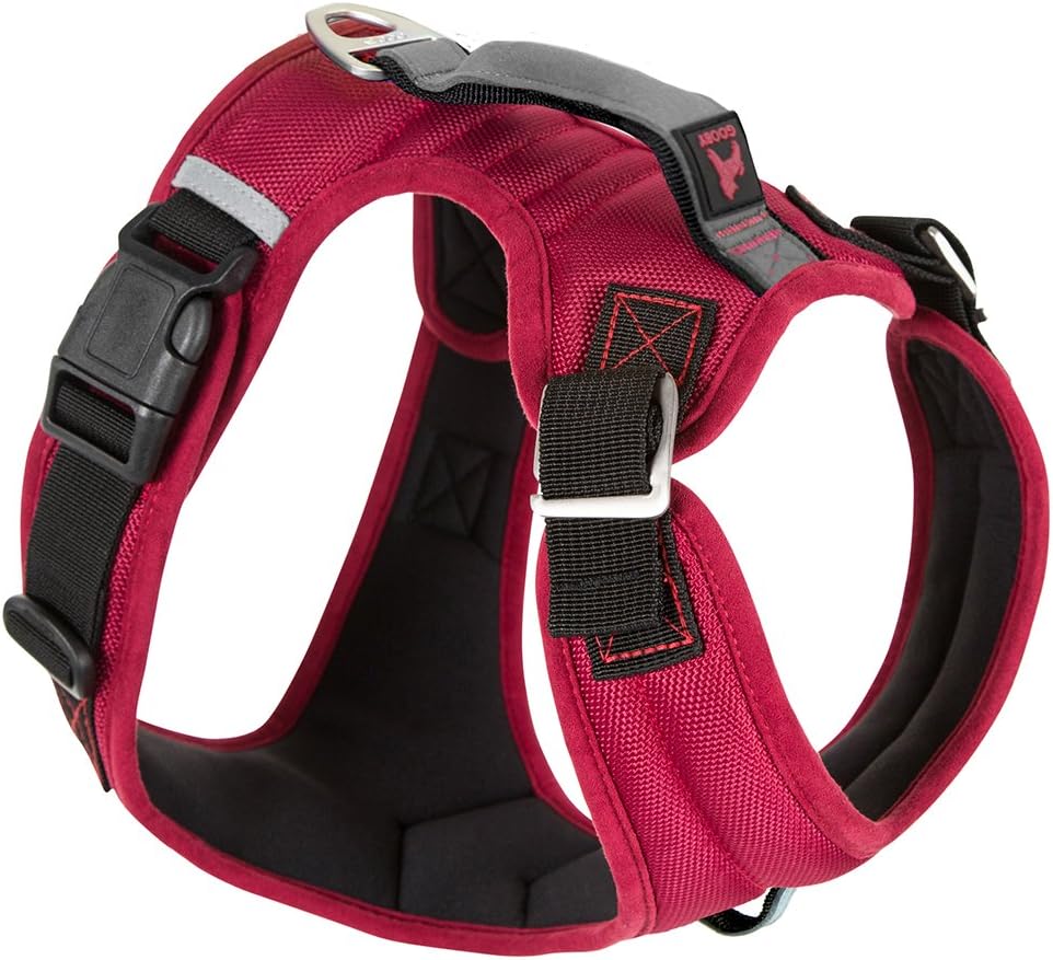 Gooby - Pioneer Dog Harness, Small Dog Head-in Harness with Control Handle and Seat Belt Restrain Captability, Red, Large