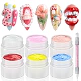 Furtherpretty Colored Sculpting Gel for Nail Art, 6 Colors Nail Clay for 3D Art, Non-Sticky Hard Solid Builder Gel with Silicone Carving Pen, Nail Molding Kit for Home Manicure & Professional Salon