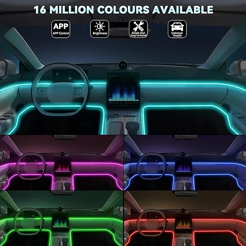 Miniatura 2 de AUTOXBERT Tira de luces LED para interior de automóvil, kit de iluminación ambiental RGB multicolor 5 en 1 con fibra óptica de 236 pulgadas, luces
